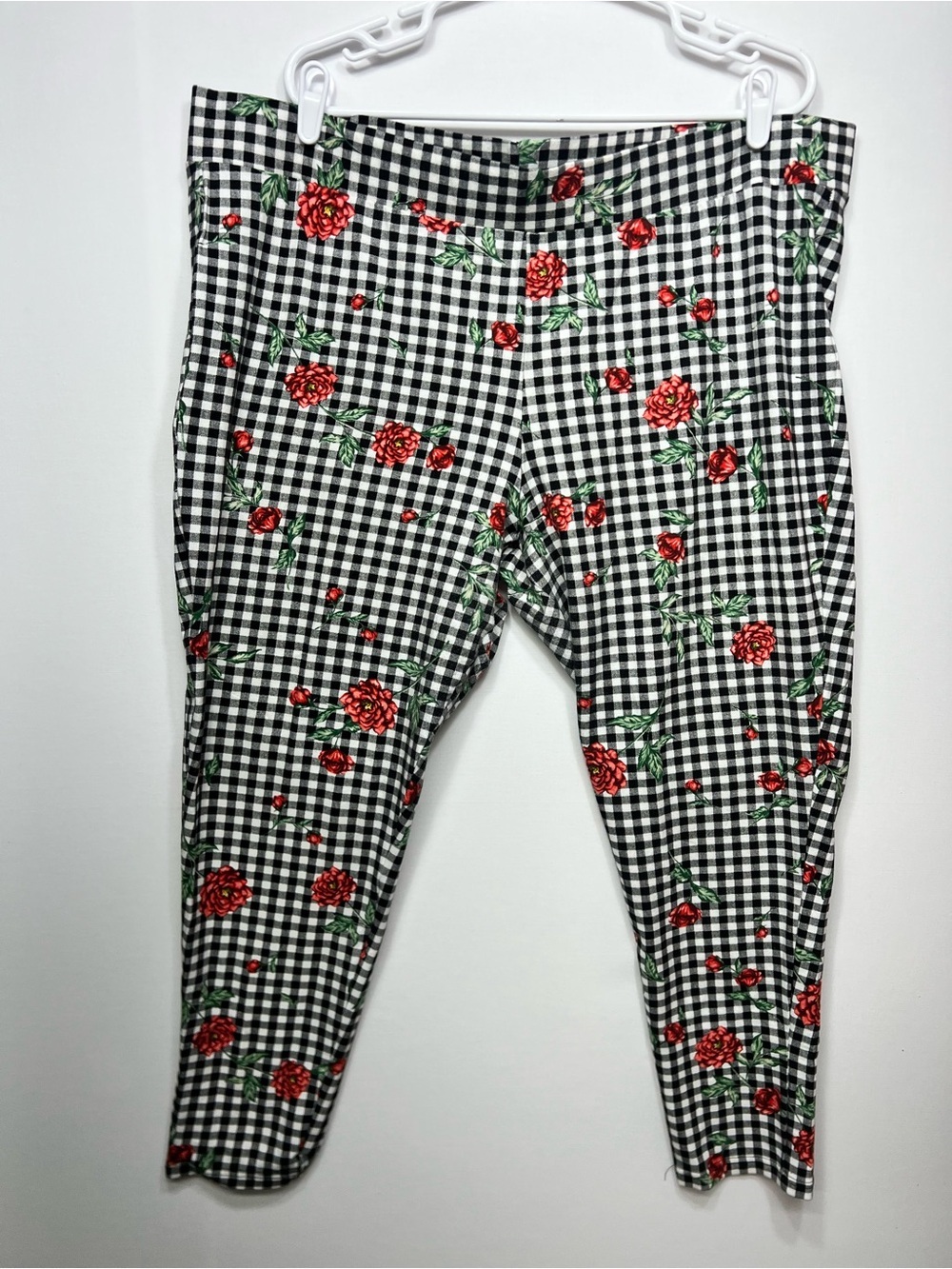 torrid Black & White Gingham Leggings with Red Rose Print